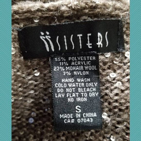 ii Sisters Light Brown Sequined Mohair Blend Open Front Cardigan - Picture 6 of 6